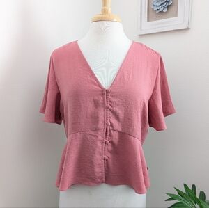 Topshop Button Up Peplum Crop Top Pink Size 8